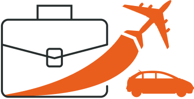 pictogramme d'un attaché case, d'un avion et d'une voiture